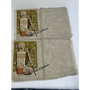 Vintage Souvenir Tiki Themed Linen Placemats MCM Australia Set Of 4 Party Summer